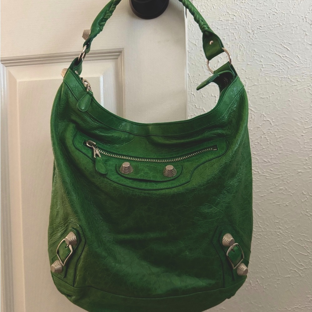 Balenciaga Green Hobo Bag with Silver Hardware